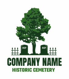 tree in between two tombstones in cemetery